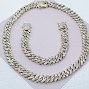 Collar o pulsera de cadena de eslabones cubanos de Miami con micro pavé de circonio cúbico de lujo lleno de oro de 18 k