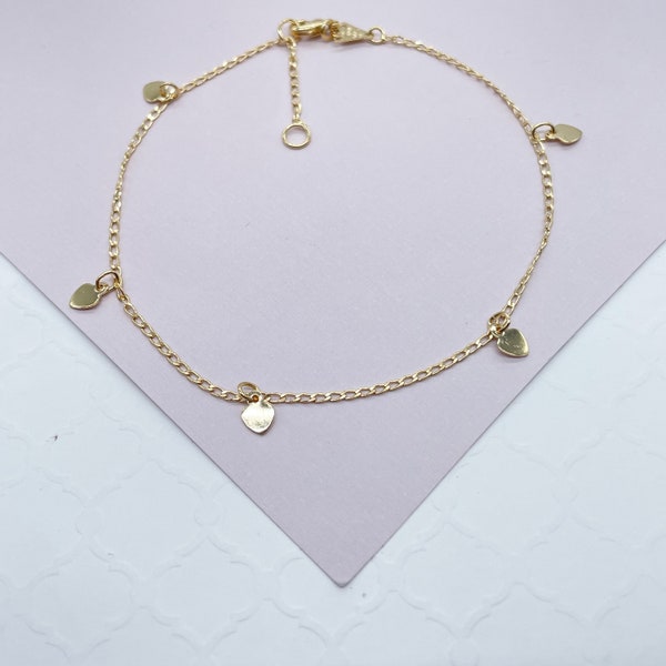 18k Gold Filled Charm Anklet Featuring Options In Heart or Leaves