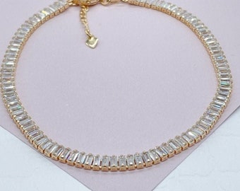 18k Gold Filled Baguette Strand Anklet Featuring Clear Cubic Zirconia  Dainty Anklet  Jewelry Supplies
