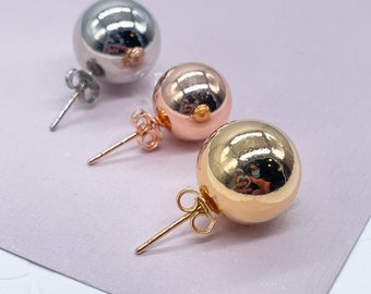 18k Gold Filled Ball Stud Earrings: 13mm, Minimalist Style