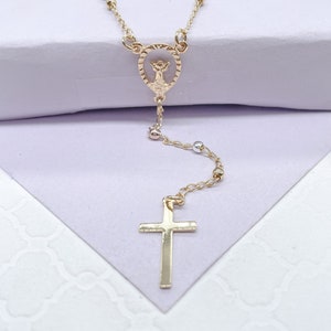 18k Gold Filled Rosenkranz: Dreifarbige Perlen Guadalupe oder Divine Child Center