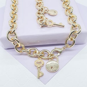 18K Goldfilled Chunky Oval Link Charm Bracelet, Necklace or  Set