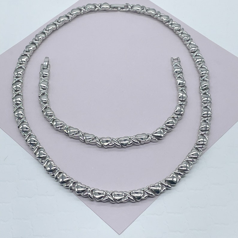 18k Gold Filled Heart Shape XOXO Set of Bracelet and Necklace Etsy