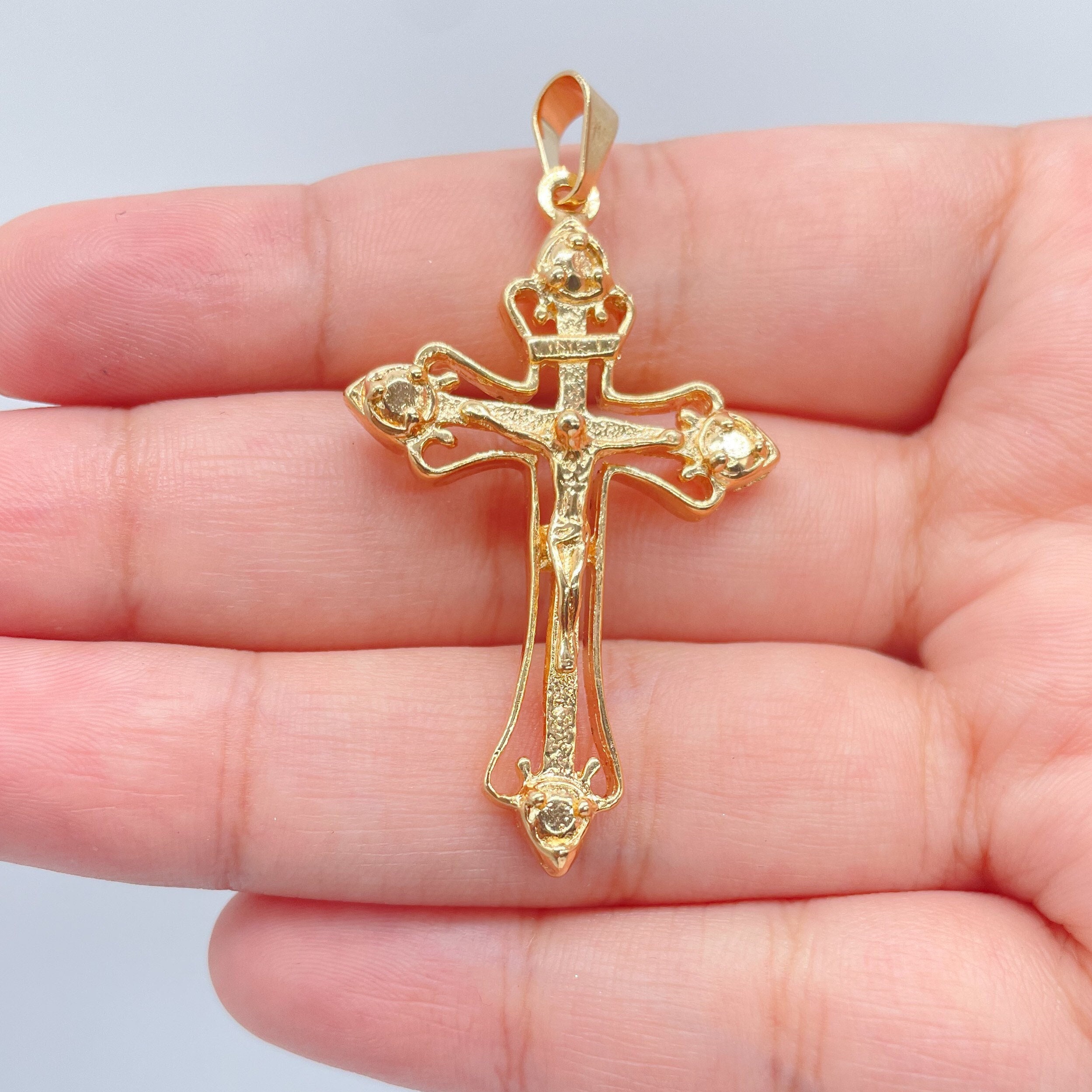 18k Gold Filled 1.7 Crucifix Cross Pendant Charm With Christ - Etsy