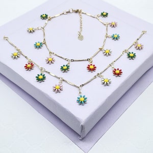 18k Gold Filled Colorful Enamel Flower Set