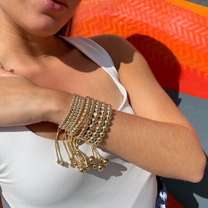 18k Gold Filled Beaded Bracelet: Adjustable Slider Clasp
