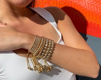 Gorgeous 18k Gold Filled Beaded Bracelet Featuring Slide Clasp Gold Bead Bracelet, Stackable Bracelet,  Jewelry