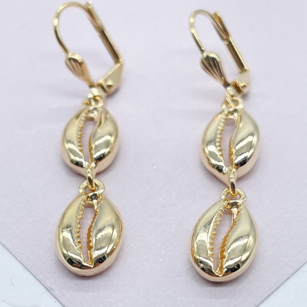 18k Gold Filled Light Hollow Cowrie Shells Dangling Earrings