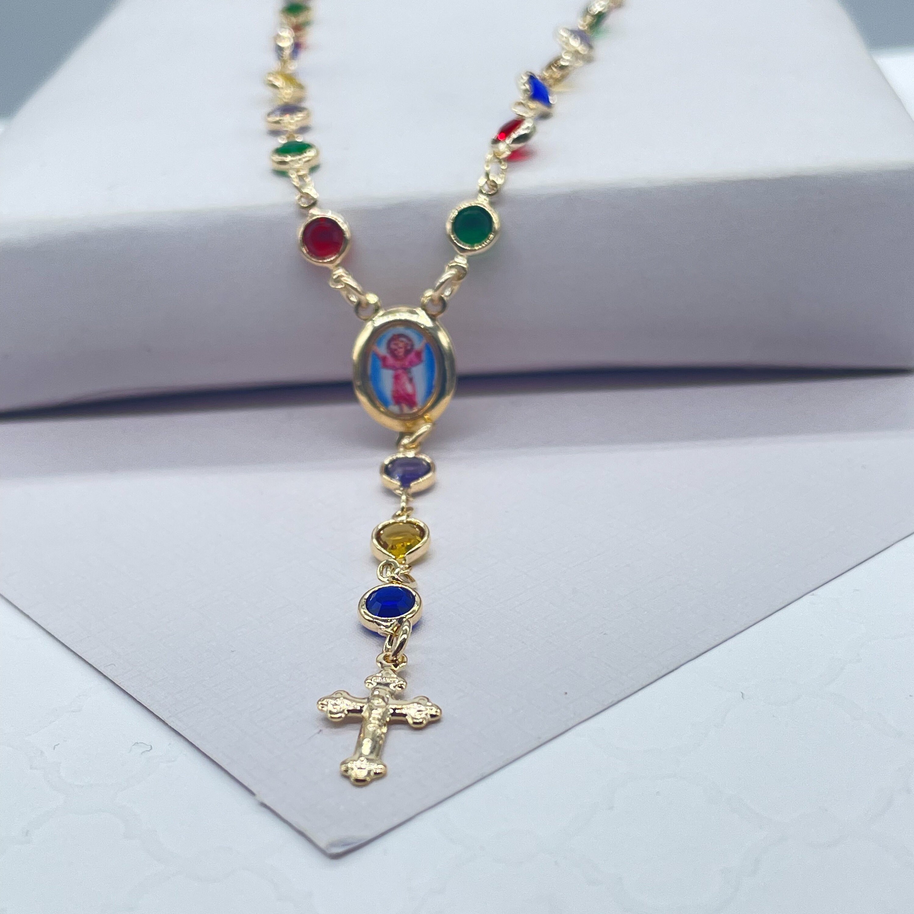 Collana Rosario Con Perline Rotonde Per Preghiera Religiosa Cristiana Con Gesu Per Collane Con Ciondolo~p157122835
