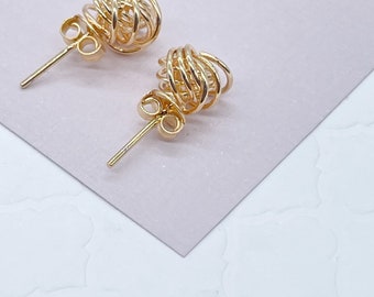 Orecchini a bottone placcati in oro 14K Post CZ Orecchini ipoallergenici Orecchini a nodo d'amore con zirconi cubici per le donne