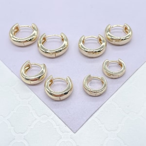 18k Gold Filled Plain Smooth Huggie Hoop Earrings In Four Sizes