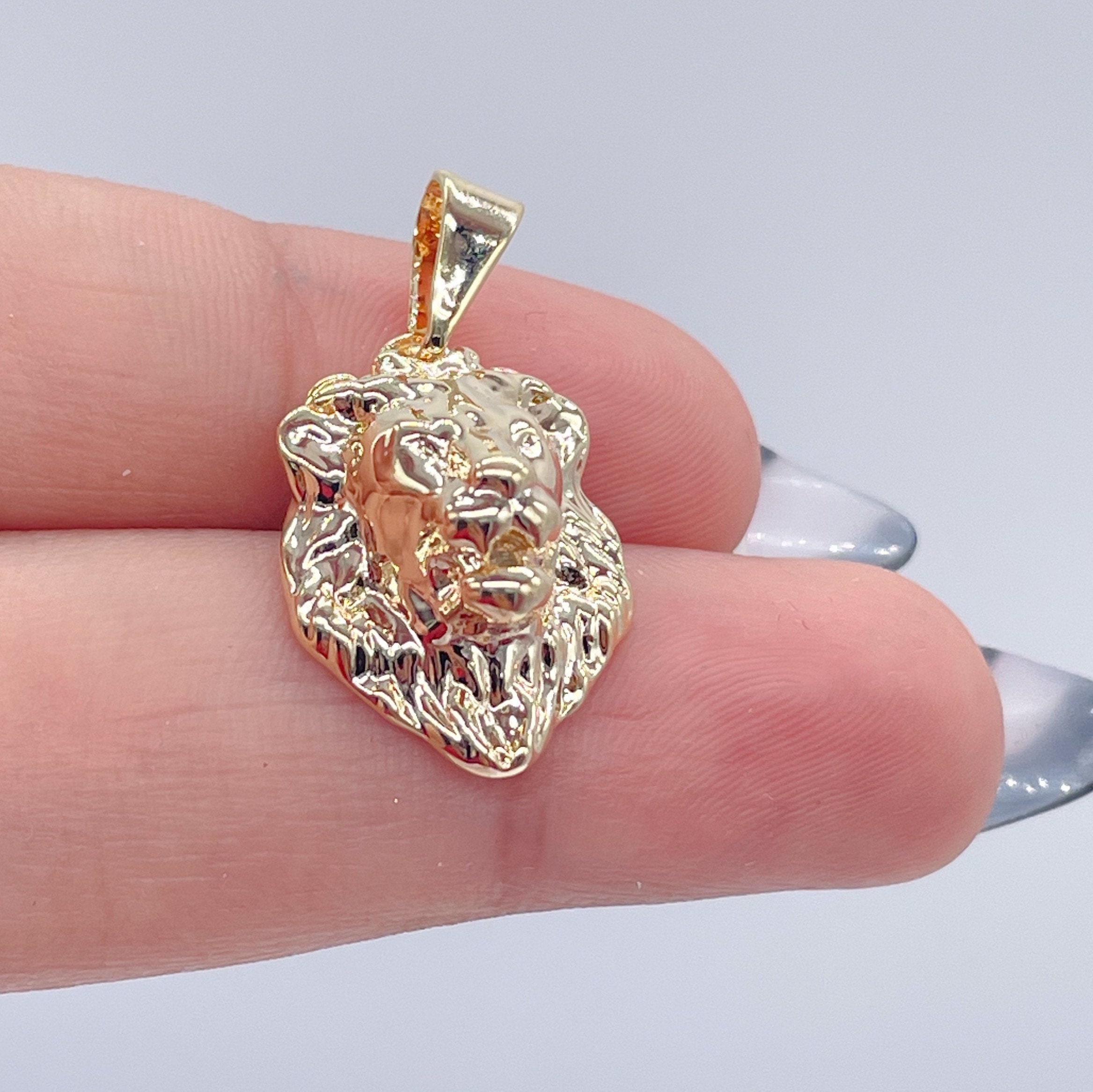 10k White Gold Lion Head Outline Charm Pendant - Fine Jewelry For Leo Zodiac