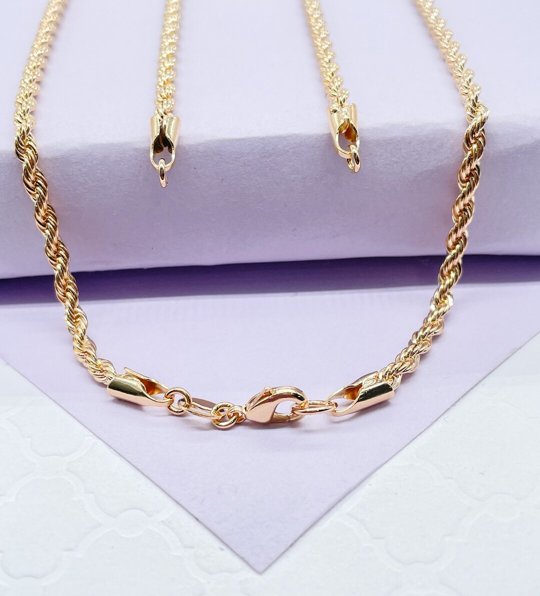 18k Gold Filled Open End- Rope Chain for Jewelry Making, Name Plaque ...