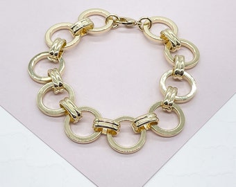 Chunky 18K Gold Filled 15mm Designed Plain Circle Link Bracelet Hypoallergenic Jewelry