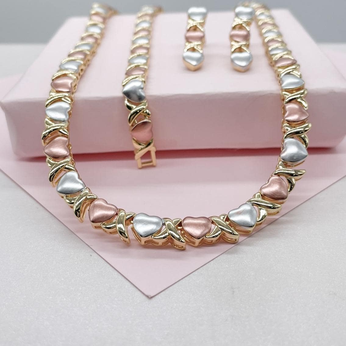 Hugs and Kisses Teddy Necklace Set - 18K Gold Filled Xo Heart Necklace