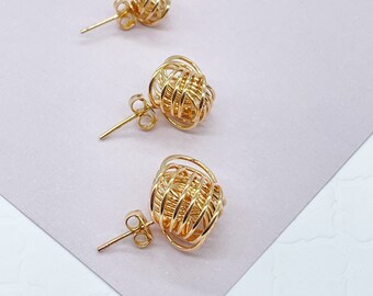 Orecchini A Bottone Placcati Oro 14K Con Zirconi Cubici - Nodo D'Amore Ipoallergenici Per Donna