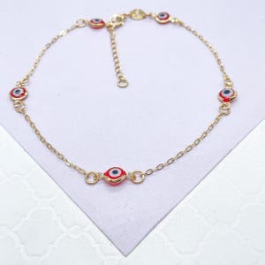 18k Gold Filled Dainty Blue or Red Color Evil Eye Anklet, Protection Jewelry