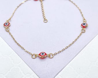 18k Gold Filled Dainty Blue or Red Color Evil Eye Anklet, Protection Jewelry