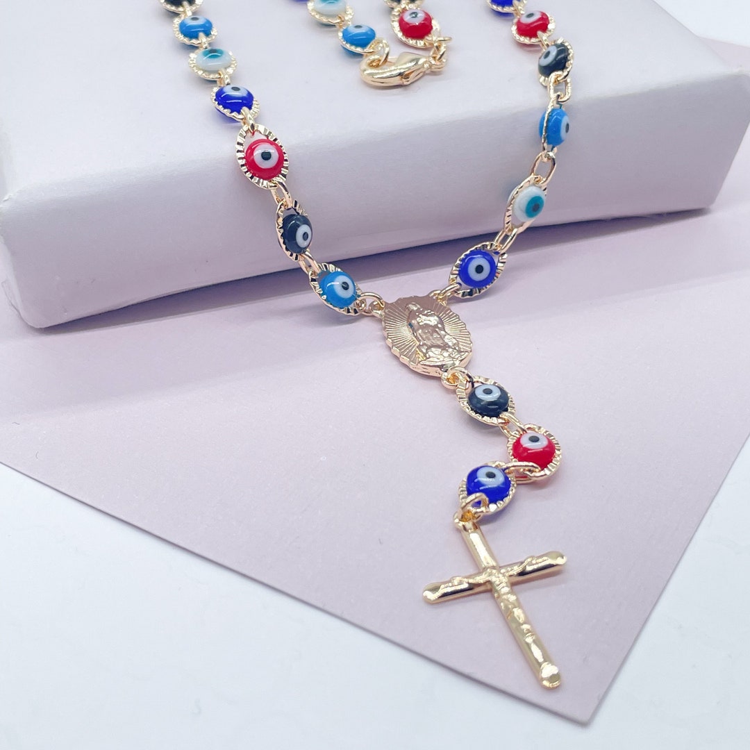18k Gold Filled Evil Eye Rosary Necklace: Our Lady of Guadalupe, 24” - Etsy