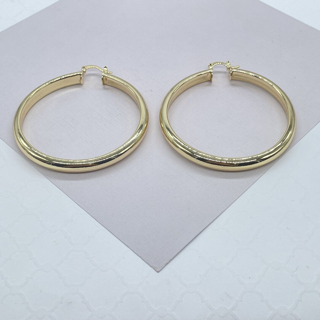 18k Gold Filled Thick Flat Inside Hoop Earrings Plain Gold - Etsy