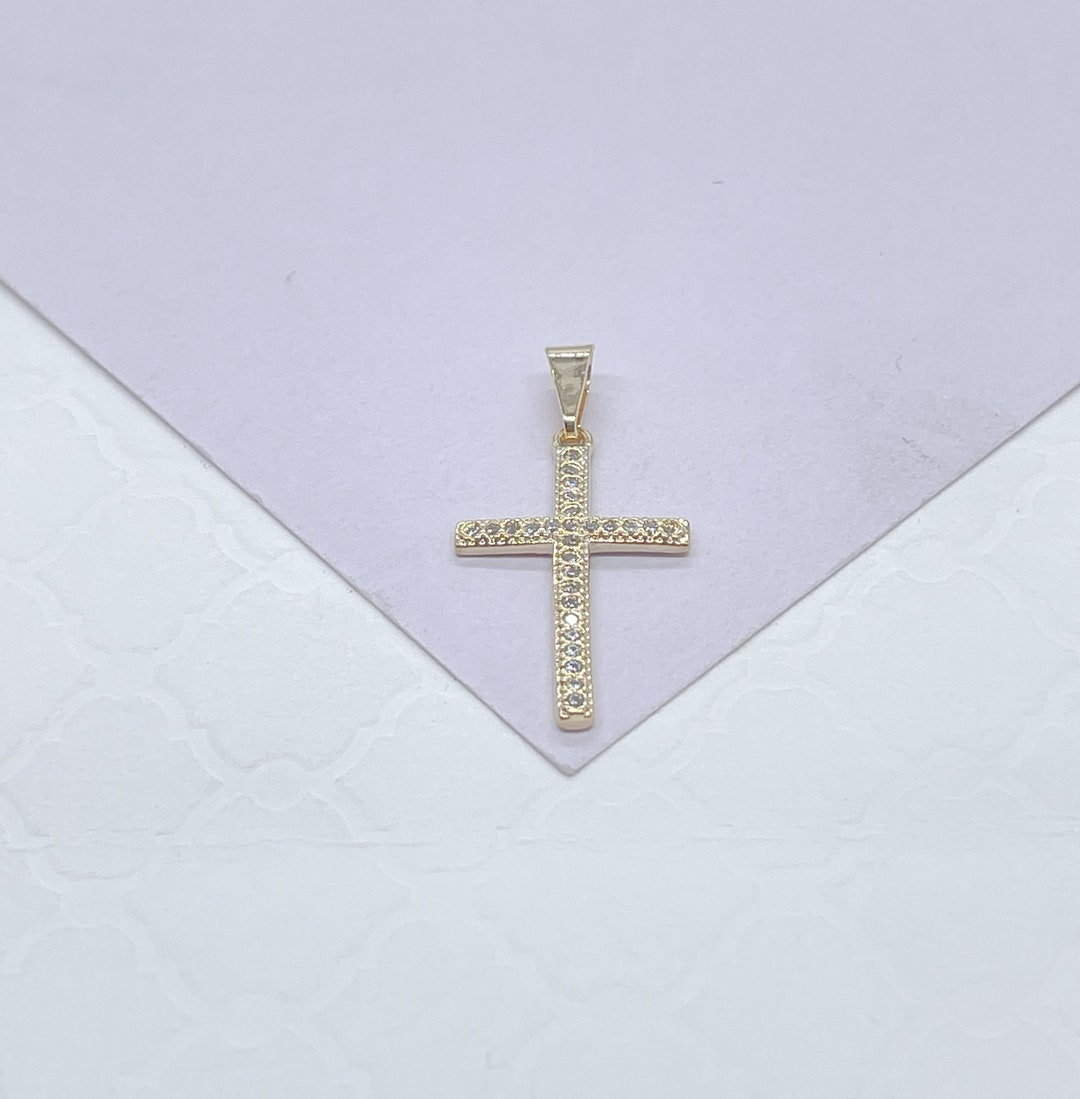 18k Gold Filled 2 Inch Tall Dainty Cross With Micro CZ - Etsy