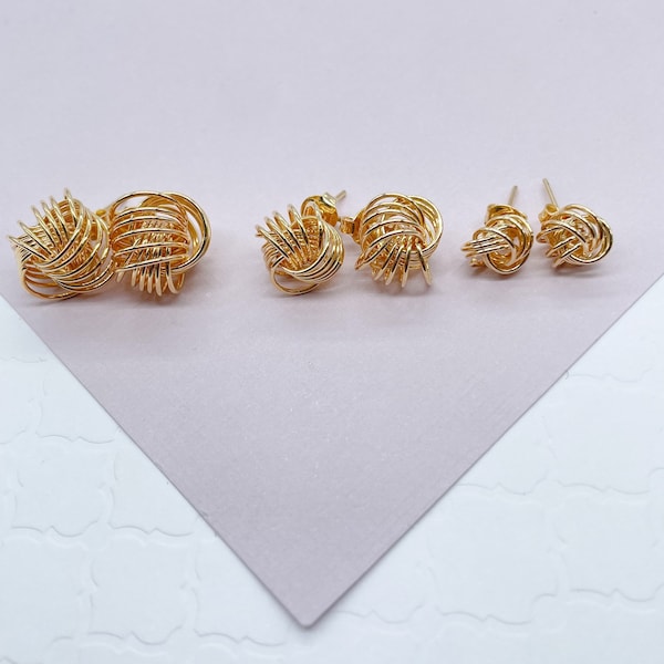 18k Gold Filled Love Knot Stud Earrings, Knot Earrings In Gold Thread, Sizes Small, Medium And Large,