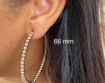 18k Gold Filled 3mm Ball Beaded Hoop Earrings, Everyday Wear Hoops, all sizes