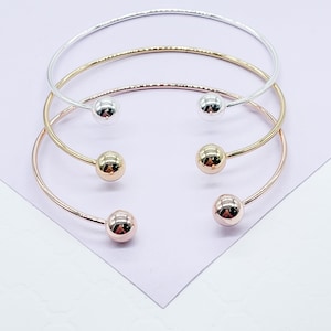 18k Gold Filled Plain Cuff Bracelet With Balls as Ends