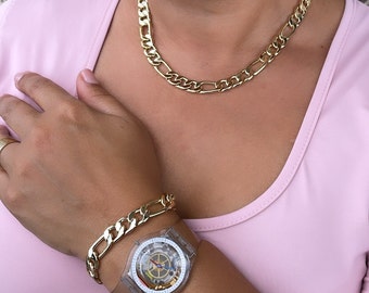 18k Gold Filled 9mm Thick Figaro Chain & Bracelet sold separately