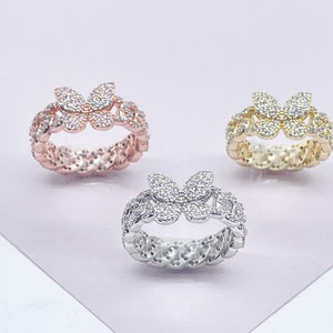 18K Gold Filled Butterfly Ring Featuring Micro Pave Cubic Zirconia Cuban Link Ring