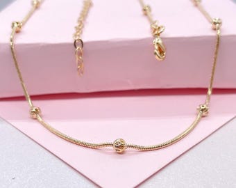 18k Gold Filled 1mm Satellite Snake Chain with Hollow Beads Attached