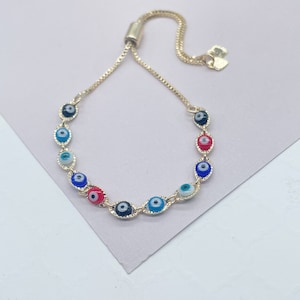 18k Gold Filled Buntes Evil Eye Verstellbares Armband