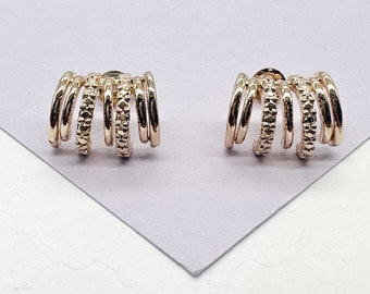 18k Gold Filled Gold Row Earrings With Patterned Lines