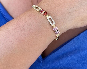 18k Gold Filled XOXO Style With Linked Cubic Zirconia Bracelet