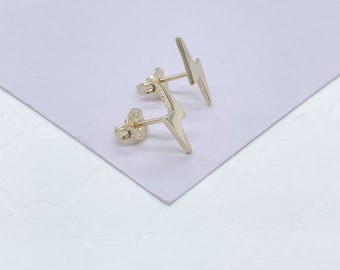 18k Gold Filled Plain Cresent Moon and Lightning Bolt Stud Earrings