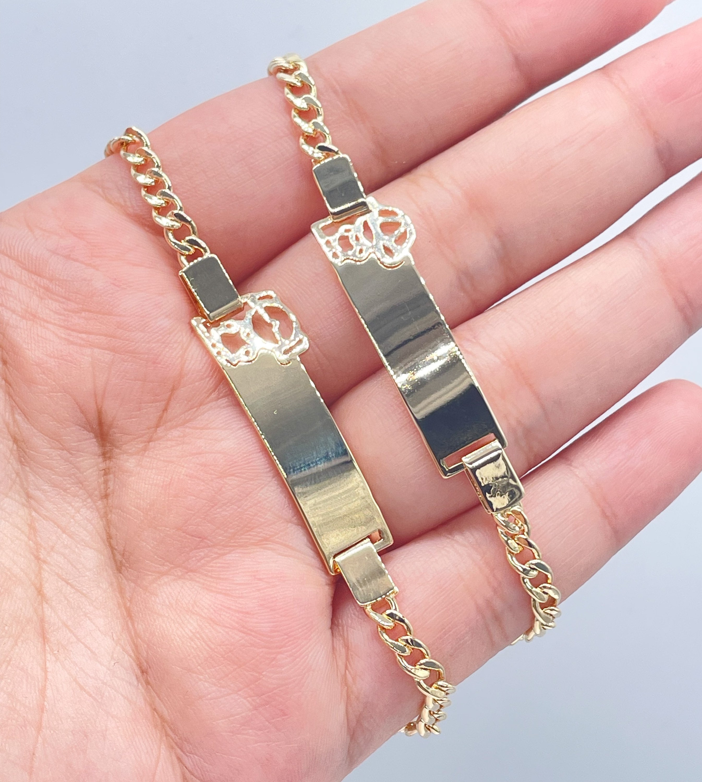 Pulsera De Bebé Eslabón Cubano - Oro Relleno 18K, Longitud 5.5 Pulgadas, Grabado Gratis, Para Niños Y Bebés