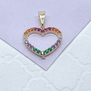 18k Gold Filled Colorful Pendant, Rainbow Cz Heart Pendant