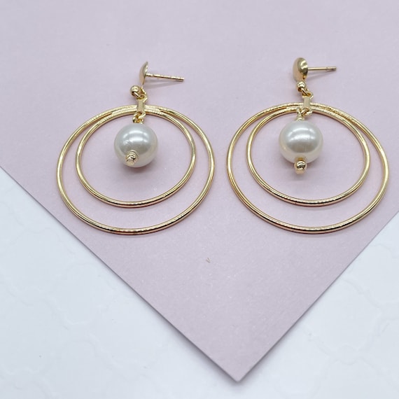 18k Gold Filled Double Stacked Hoop Earrings Featuring