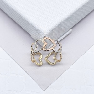 Bague coeur tricolore réglable réglable en or 18 carats, bijoux tricolores