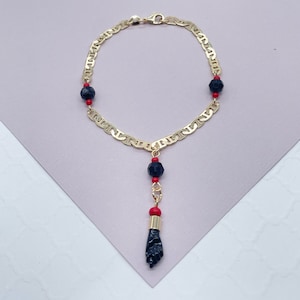 Bracelet à maillons marins en or 18 carats avec protection figa et azabache simulée, et accessoires de fabrication de bijoux