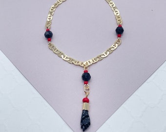 18k Gold Filled Mariner Link Bracelet: Figa Charm & Simulated Azabaches
