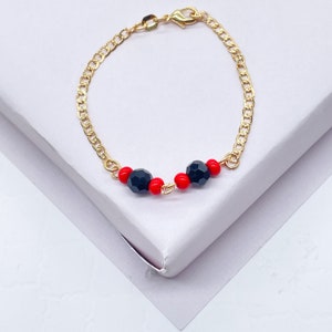 18k Gold Filled Cuban Link Simulated Azabache Stone Children&#39;s Bracelet, Protection Jewelry  Kids,