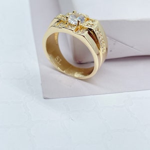 18k Gold Filled Cubic Patterned Mens Ring Featuring Diamond Cut Zircon ...