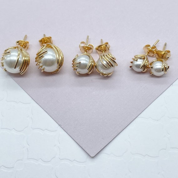 18k gold 2024 pearl stud earrings