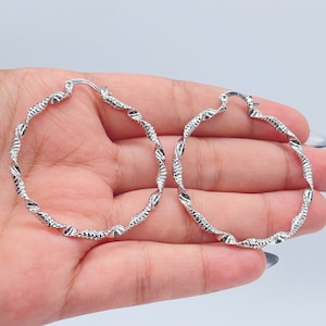 Silver Filled Textured & Twisted Hoop Earrings