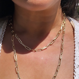 18k Gold Filled Paper Clip Chain Necklace - 5mm Rectangle Link