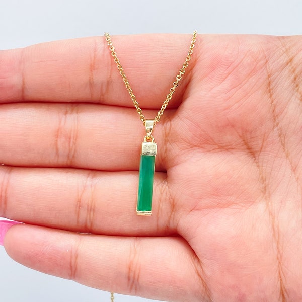 18k Gold Filled Light Emerald Green Baguette Cut Bar Pendant