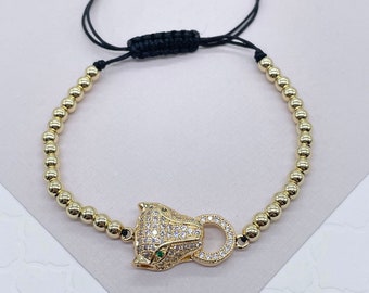 18k Gold Filled Leopard Face Adjustable Bracelet With