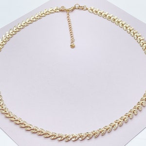 18k Gold Filled Fishtail Choker, Chevron Style Choker Necklace, Fishbone, Gold Arrow Chain Choker, Hypoallergenic Chain.