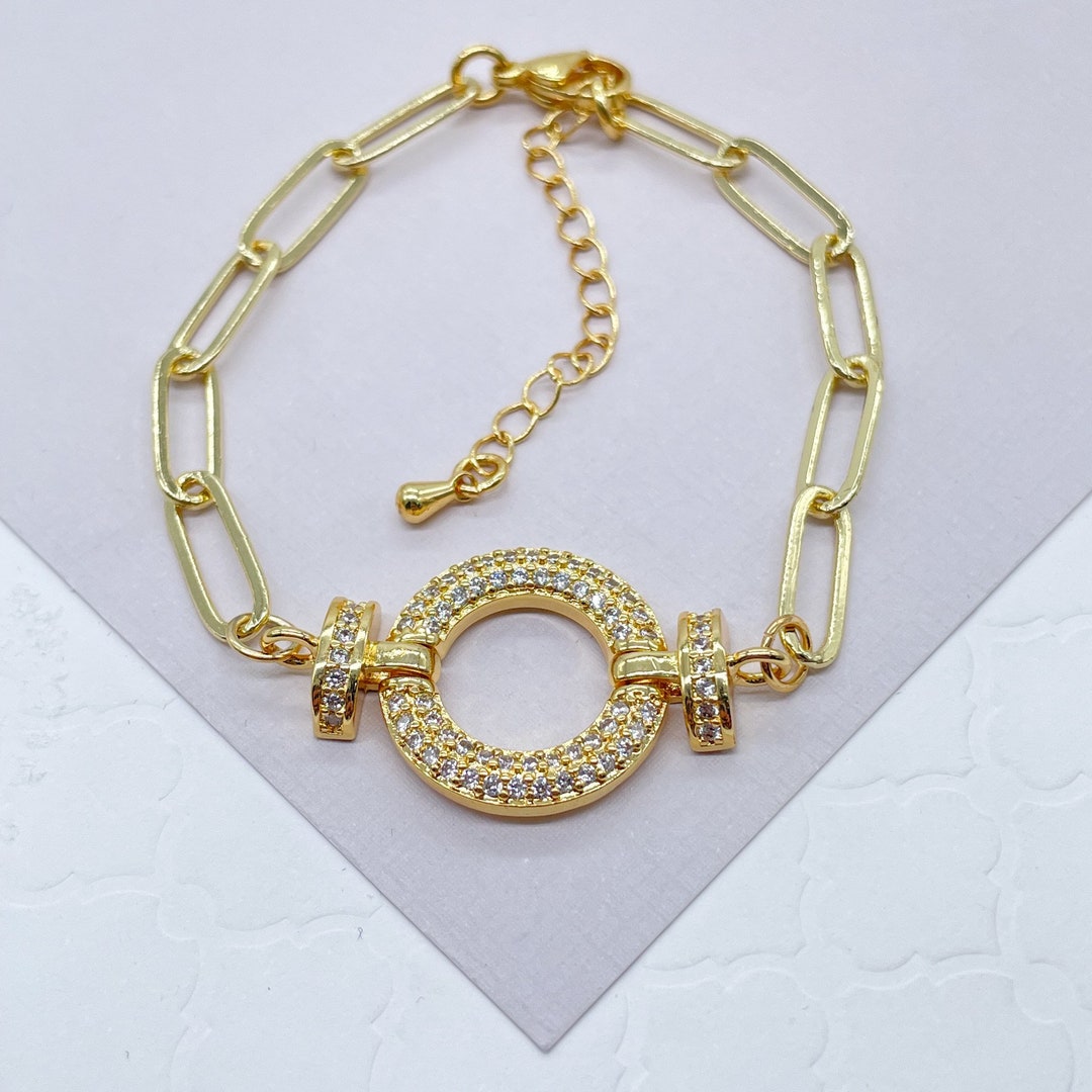 18k Gold Filled Paper Clip Link Bracelet Featuring Micro Pave Etsy